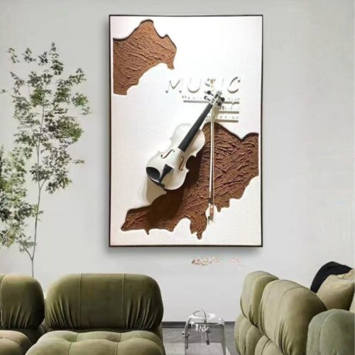 3D violin wall art with textured background – modern decorative sculpture for living room or music room.
