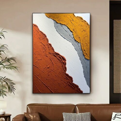 Textured sand abstract wall art in terracotta and gold tones for Malaysian home interiors
