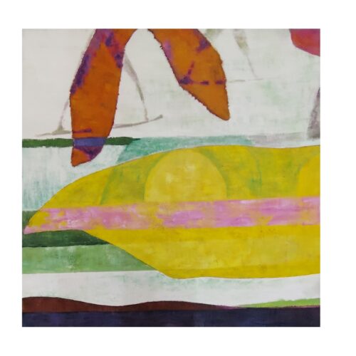 abstract landscape painting with soft layered colors and flowing shapes