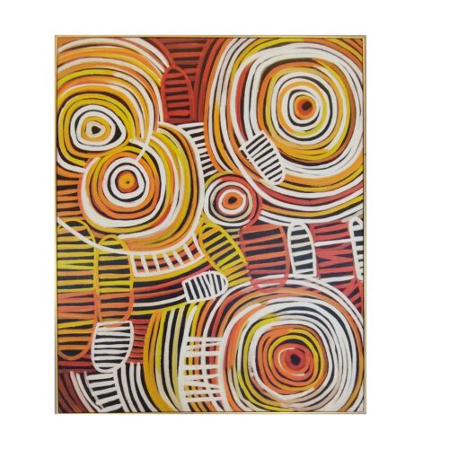 abstract oil painting with geometric circular patterns in warm earth tones