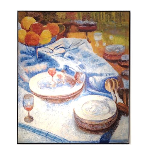 still life oil painting dining table wall art with fruits and wine glasses