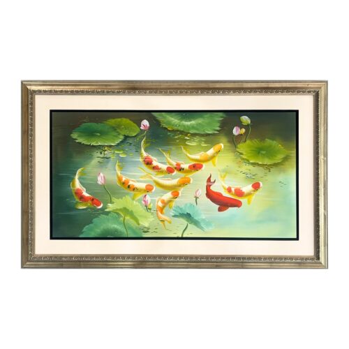 九鱼锦鲤风水油画 招财旺运 客厅办公室装饰画